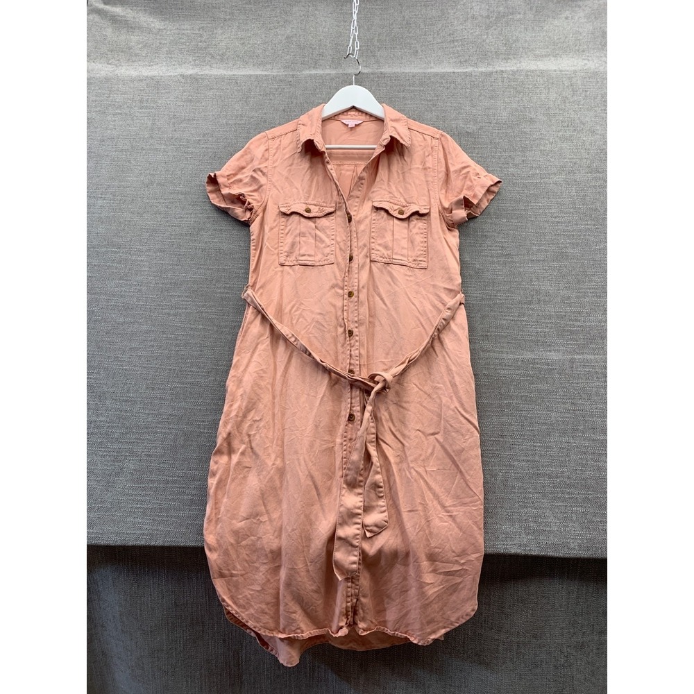 Teddi Rose Shirt Dress Womens Small Dusty Rose Back Box Round Hem‎ Button Front